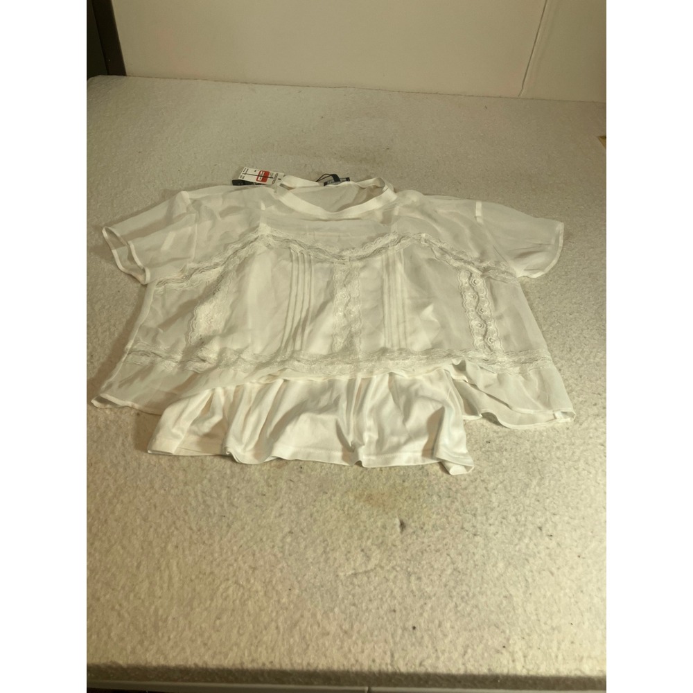 Adrianna Papell White Sheer Lace Pintuck Ruffle Top with Tank Set Size L